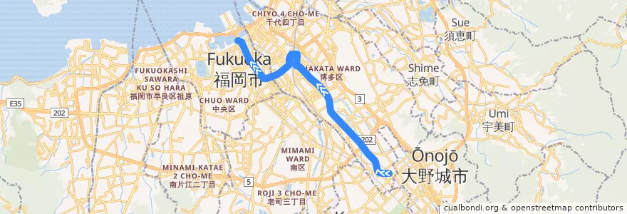 Mapa del recorrido 諸岡線44番 de la línea  en 福岡市.