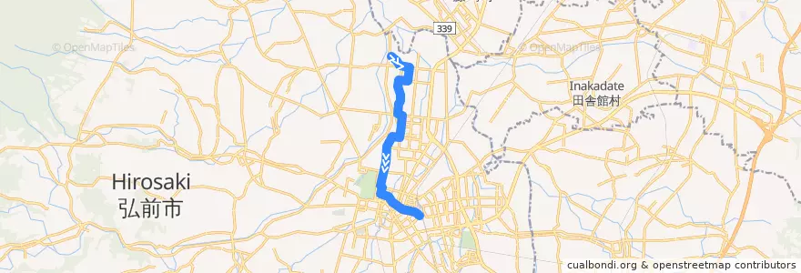 Mapa del recorrido 岩賀線 de la línea  en Hirosaki.