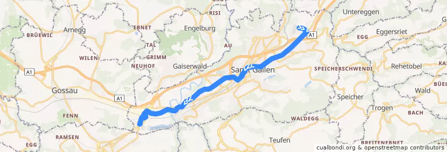 Mapa del recorrido Bus 1: Stephanshorn => Winkeln de la línea  en St. Gallen.
