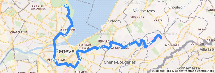Mapa del recorrido Bus 1: Jardin Botanique → Hôpital Trois-Chêne de la línea  en Cenevre.