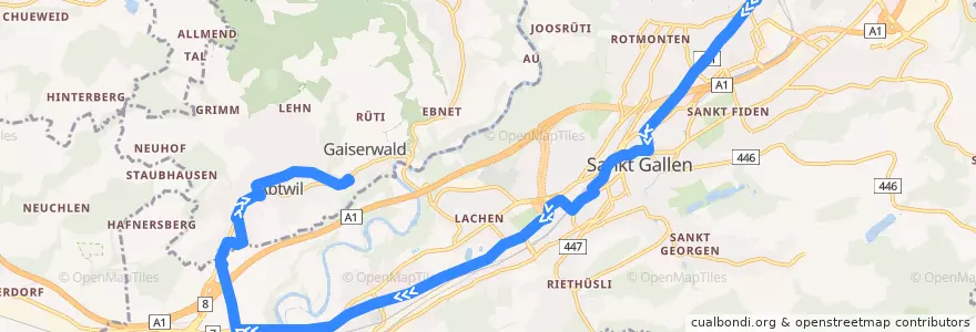 Mapa del recorrido Bus 3: Heiligkreuz => Abtwil SG, St. Josefen de la línea  en St. Gallen.