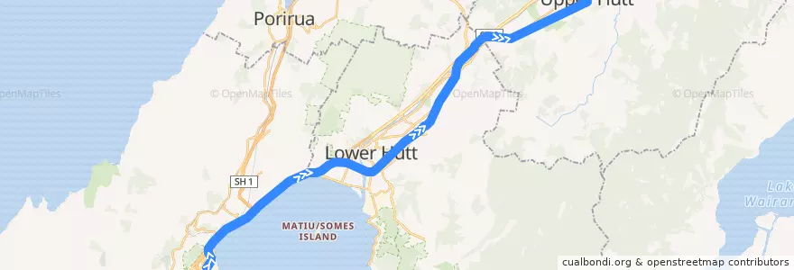 Mapa del recorrido Hutt Valley Line: Wellington => Upper Hutt de la línea  en Wellington.