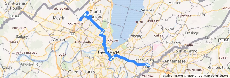 Mapa del recorrido Bus 5: Thônex-Vallard → Aéroport de la línea  en Cenevre.