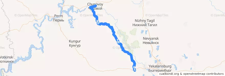 Mapa del recorrido Чусовская - Кын - Кузино - Дружинино de la línea  en Россия.
