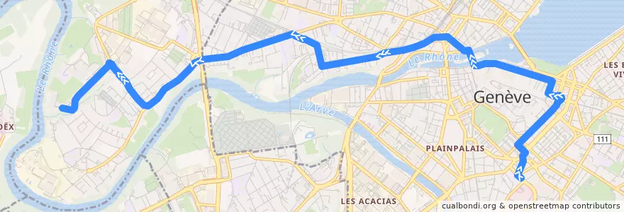 Mapa del recorrido Trolleybus 7: Hôpital → Lignon-Tours de la línea  en Genève.