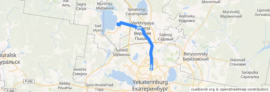 Mapa del recorrido Автобус 111. Екатеринбург - Среднеуральск de la línea  en أوبلاست سفردلوفسك.
