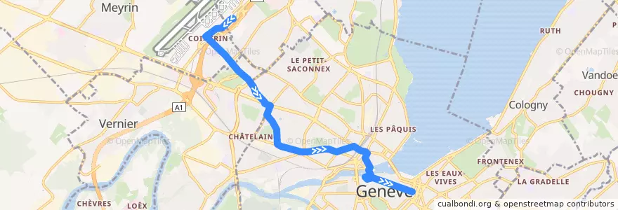 Mapa del recorrido Trolleybus 10: Aéroport → Rive de la línea  en ژنو.