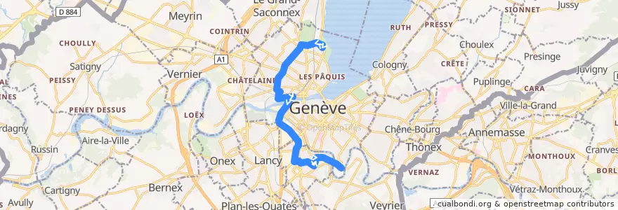 Mapa del recorrido Bus 11: Jardin Botanique → Bout-du-Monde de la línea  en Genève.