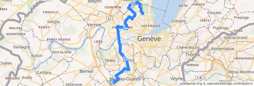Mapa del recorrido Bus 22: ZIPLO → Nations de la línea  en Geneva.