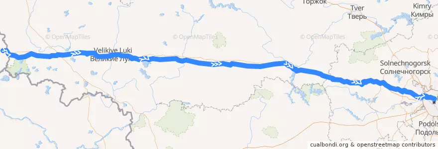 Mapa del recorrido Rīga - Maskava de la línea  en Россия.