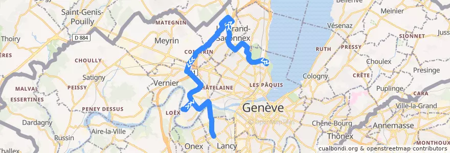 Mapa del recorrido Bus 28: Jardin Botanique → Les Esserts de la línea  en Ginebra.