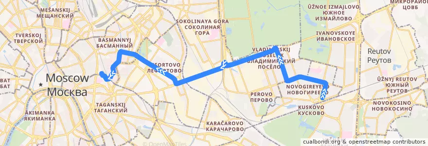 Mapa del recorrido Трамвай 24: Новогиреево => Курский вокзал de la línea  en Москва.