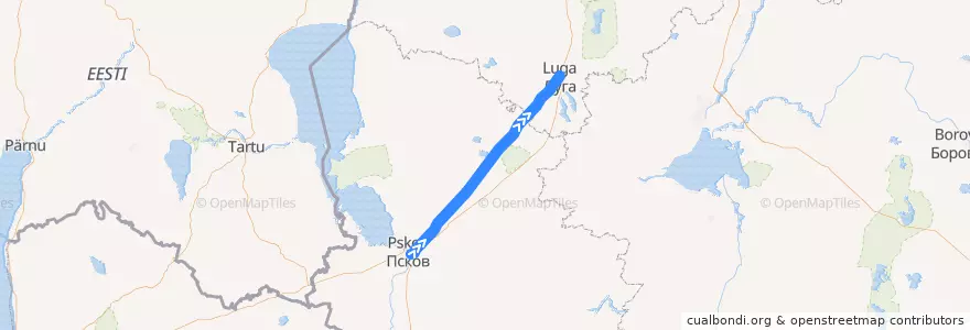 Mapa del recorrido Псков - Луга de la línea  en Северо-Западный федеральный округ.