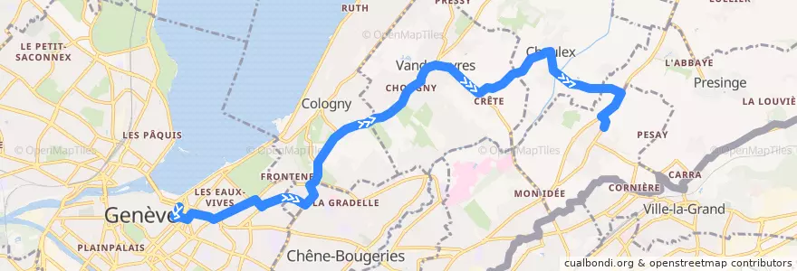Mapa del recorrido Bus 33: Rive → Puplinge de la línea  en Geneva.