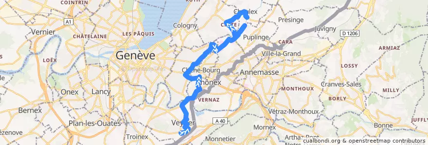 Mapa del recorrido Bus 34: Veyrier → Chevrier de la línea  en جنيف.