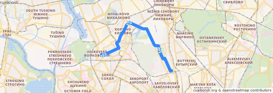 Mapa del recorrido Трамвай №27: Метро «Войковская» - Метро «Дмитровская» de la línea  en Northern Administrative Okrug.