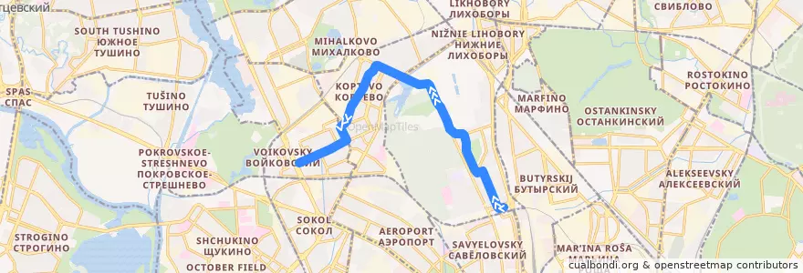 Mapa del recorrido Трамвай №27: Метро «Дмитровская» - Метро «Войковская» de la línea  en Северный административный округ.