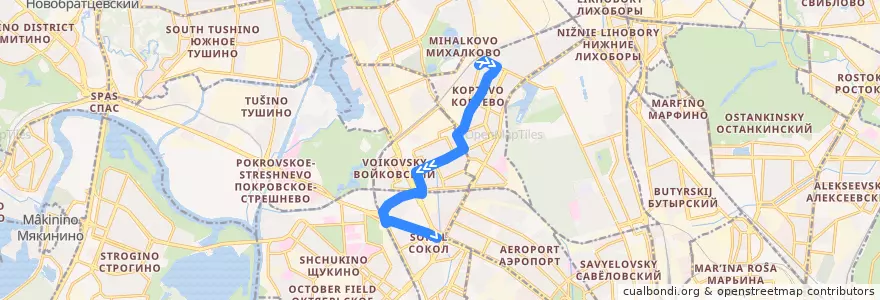 Mapa del recorrido Трамвай №23: Михалково — Метро «Сокол» de la línea  en Северный административный округ.