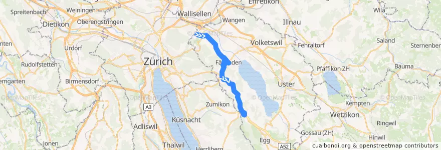 Mapa del recorrido Bus 744: Zürich, Bahnhof Stettbach → Scheuren, Station de la línea  en Bezirk Uster.