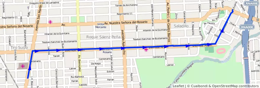 Mapa del recorrido  122 de la línea Enlace en Росарио.