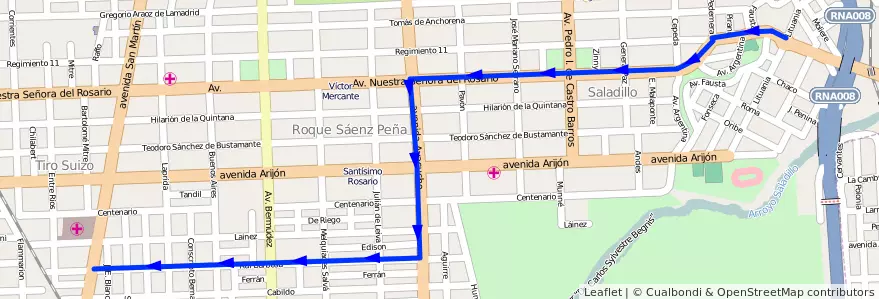 Mapa del recorrido  122 de la línea Enlace en روساريو.