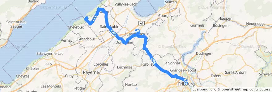 Mapa del recorrido 544 Fribourg - Avenches - Domdidier - Gletterens de la línea  en Freiburg.