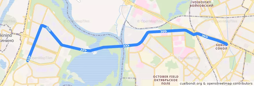 Mapa del recorrido Трамвай 15: Таллинская улица => Метро «Сокол» de la línea  en Nordwestlicher Verwaltungsbezirk.