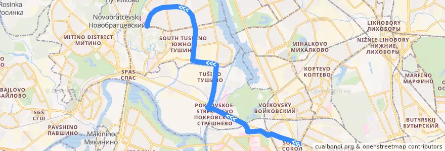 Mapa del recorrido Трамвай №6: Метро «Сокол» — Братцево de la línea  en Северо-Западный административный округ.