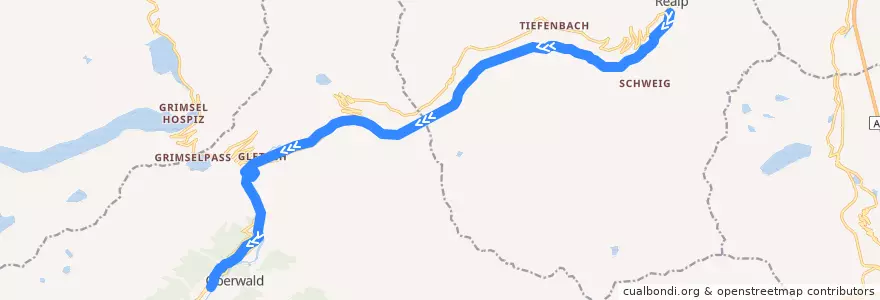 Mapa del recorrido Furka-Bergstrecke de la línea  en سوئیس.