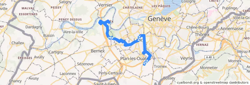 Mapa del recorrido Bus 43: Bellins → Loëx-Hôpital de la línea  en Cenevre.