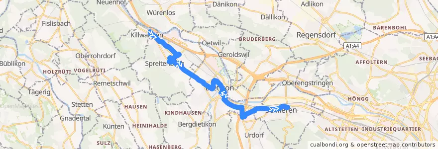 Mapa del recorrido Bus 303: Killwangen, Bahnhof → Schlieren, Zentrum/Bahnhof de la línea  en 瑞士.