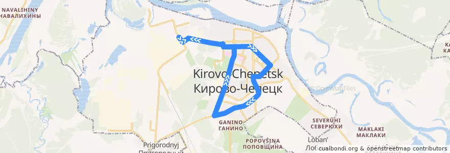 Mapa del recorrido 1 de la línea  en キロヴォ=チェペツク管区.