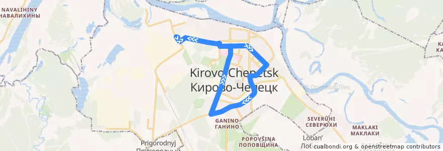 Mapa del recorrido 2 de la línea  en キロヴォ=チェペツク管区.