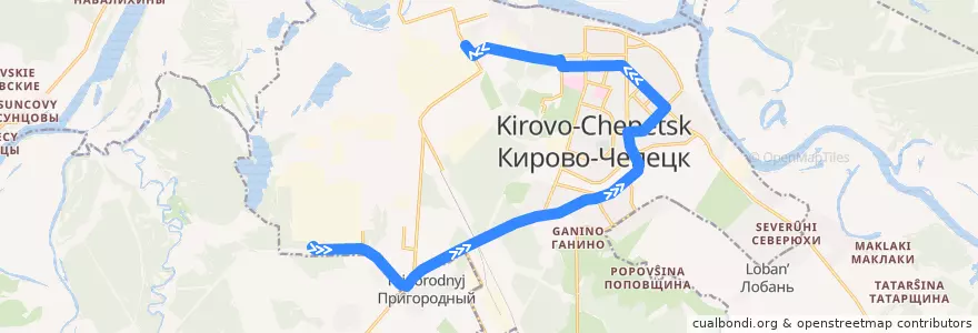 Mapa del recorrido 6 de la línea  en городской округ Кирово-Чепецк.