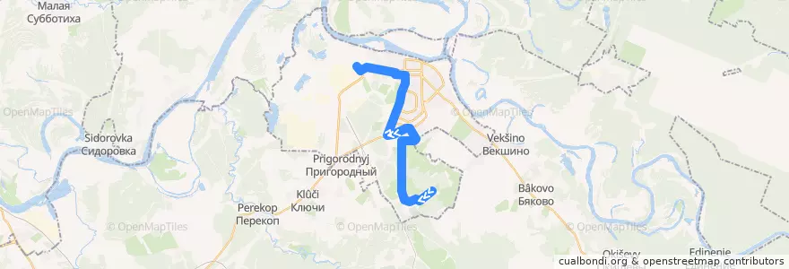 Mapa del recorrido 9 de la línea  en キロヴォ=チェペツク管区.