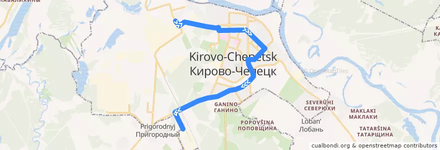 Mapa del recorrido 11 de la línea  en キロヴォ=チェペツク管区.