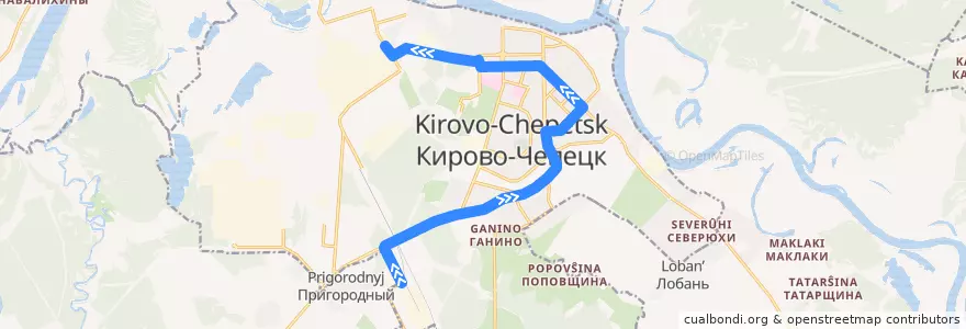 Mapa del recorrido 11 de la línea  en городской округ Кирово-Чепецк.