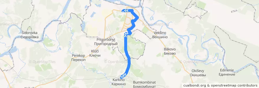 Mapa del recorrido 113 de la línea  en Oblast Kirow.