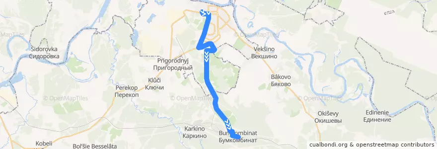 Mapa del recorrido 112 de la línea  en Oblast Kirow.
