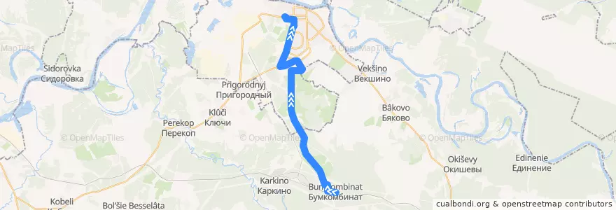 Mapa del recorrido 112 de la línea  en キーロフ州.