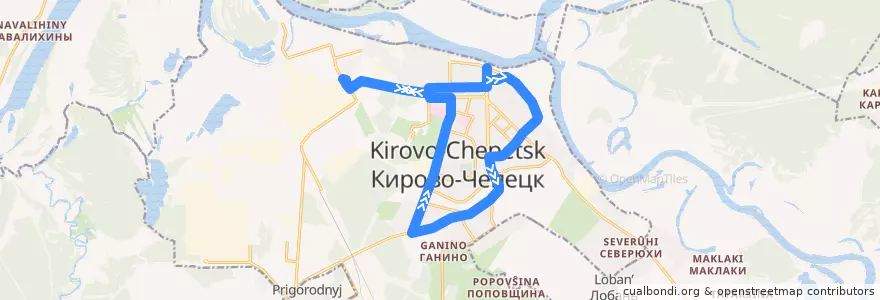 Mapa del recorrido 24 de la línea  en городской округ Кирово-Чепецк.