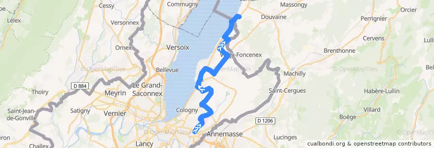 Mapa del recorrido Bus 38: Place Favre → Chens-sur-Léman de la línea  en ژنو.