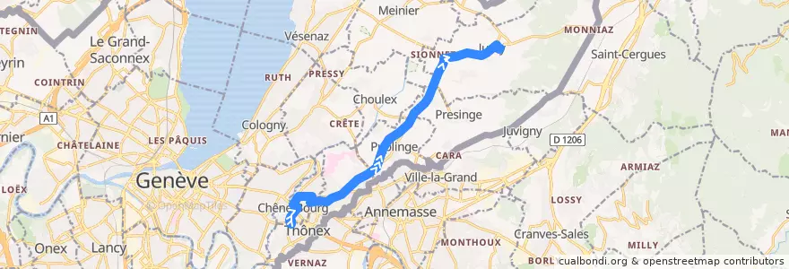 Mapa del recorrido Bus 32: Sous-Moulin → Jussy-Meurets de la línea  en جنيف.