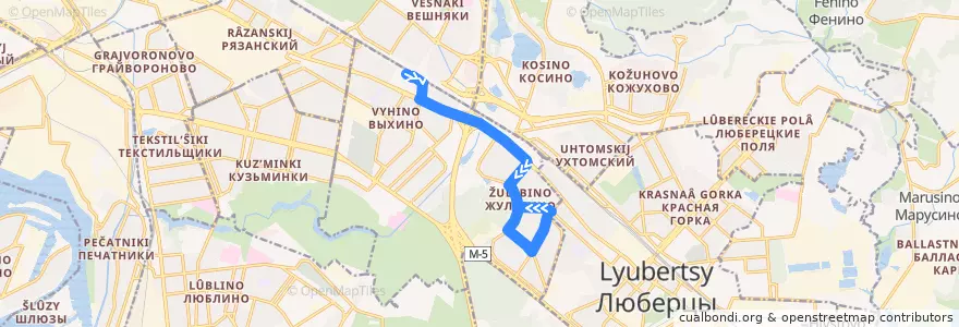 Mapa del recorrido Автобус 177: Метро "Выхино" => 2-й микрорайон Жулебина de la línea  en Юго-Восточный административный округ.