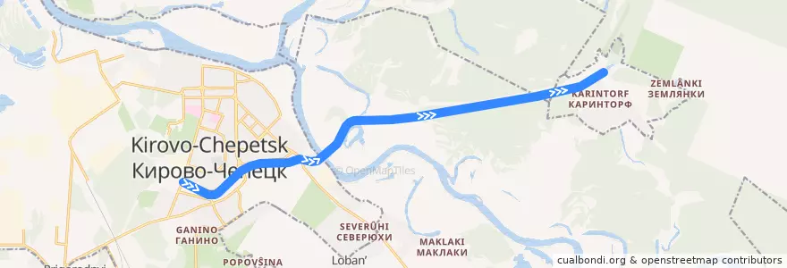 Mapa del recorrido Каринская УЖД de la línea  en Кировская область.