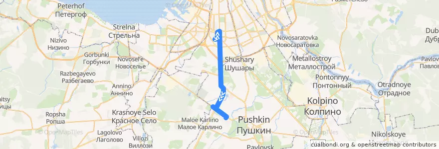 Mapa del recorrido Автобус № 155: Cанкт-Петербург, улица Костюшко => железнодорожная станция «Александровская» de la línea  en Московский район.