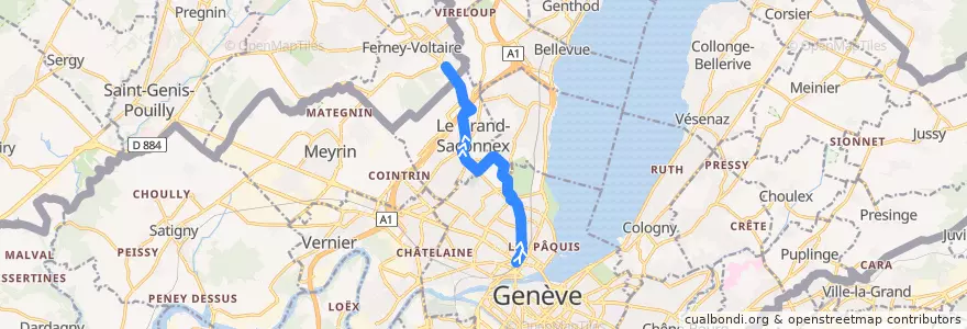 Mapa del recorrido Bus F: Gare Cornavin -> Gex-Aiglette de la línea  en Ginebra.