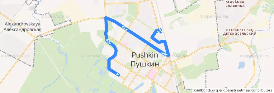 Mapa del recorrido Автобус № 371: Железнодорожная улица => Средняя улица de la línea  en Пушкин.