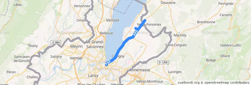 Mapa del recorrido Bus G: Rive → Veigy-Douane de la línea  en Genève.
