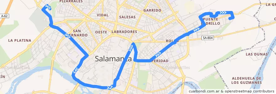 Mapa del recorrido 4. Cementerio → Los Toreses de la línea  en سالامانکا.